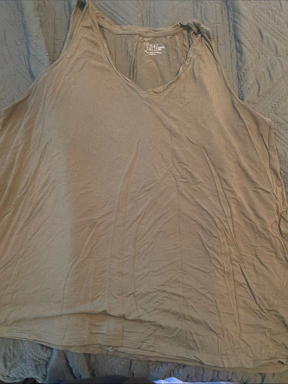 Time and Tru Olive V-Neck Sleeveless Tank